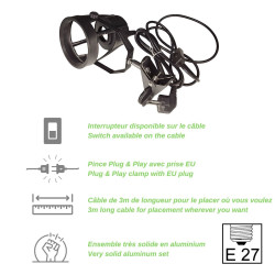 Pince avec douille et câble 3m pour ampoule horticole E27 - FloraCLIP