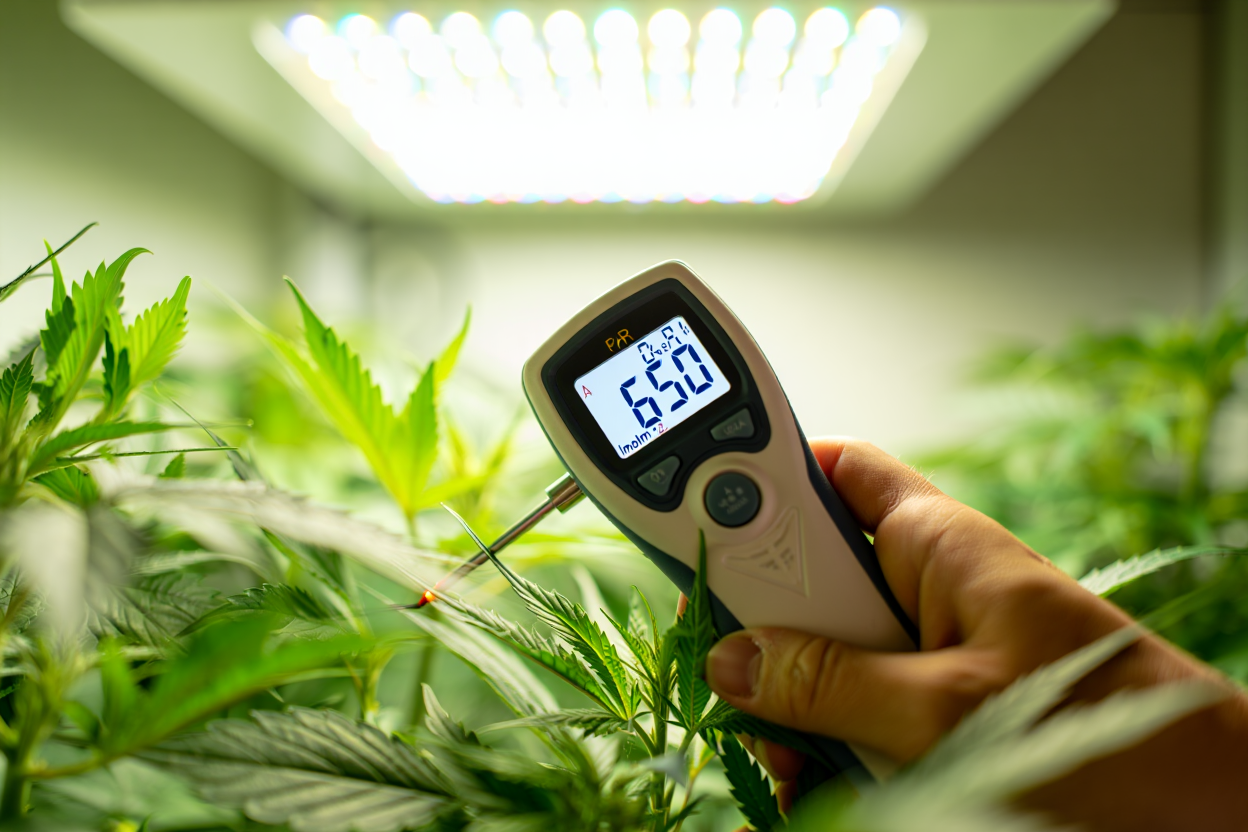 Mesure du PPFD au niveau de la canopée avec un PAR-mètre professionnel