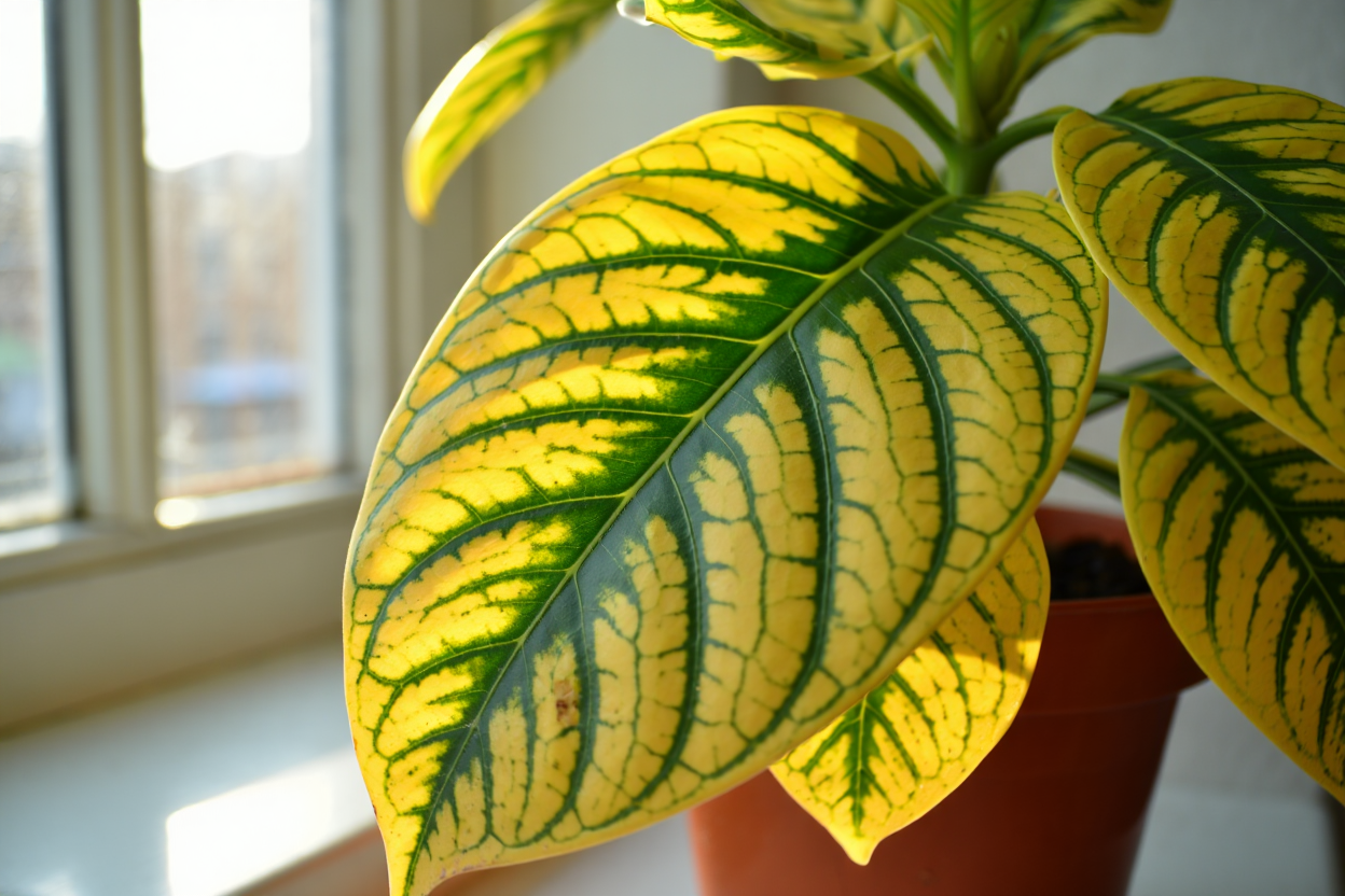 Chlorose ferrique sur feuilles de plante